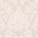 Simone Damask blush pink and white large-scale damask floral wallpaper by Schumacher