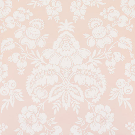 Simone Damask blush pink and white large-scale damask floral wallpaper by Schumacher