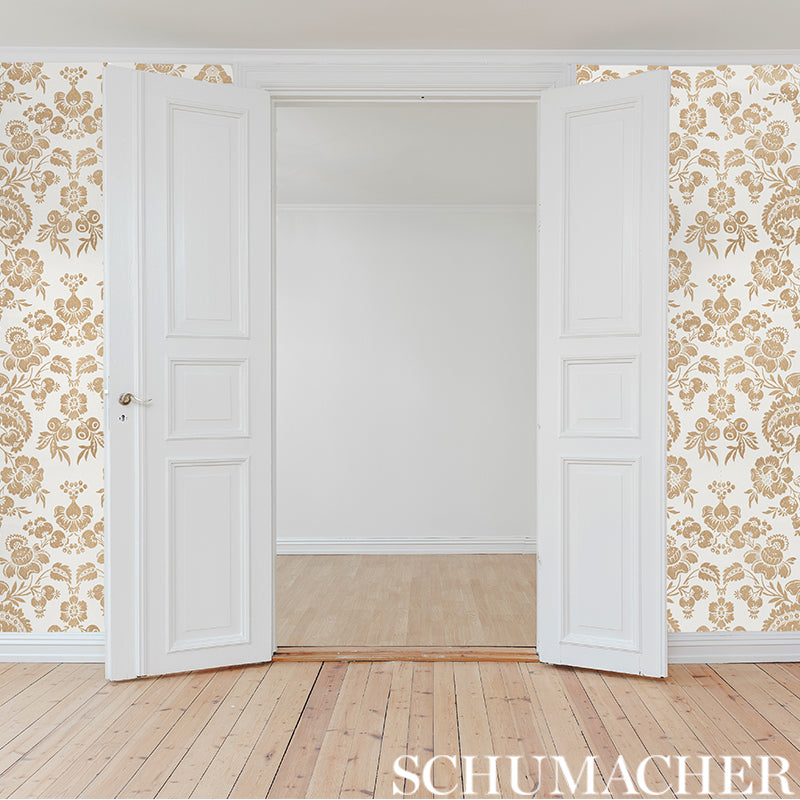 Simone Damask Stone by Schumacher Classic Surface Print Damask Wallpaper – Schumacher 5009612