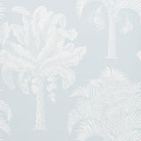 Grand Palms wallpaper in Mineral by Schumacher featuring a detailed palm tree pattern in a soft, elegant colorway.
