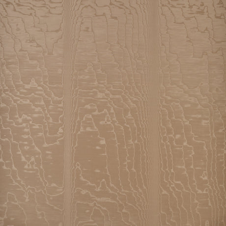 Moire wallcovering in Fawn by Schumacher, featuring a watery, irregular moire pattern with a delicate faille weave in a neutral beige tone.