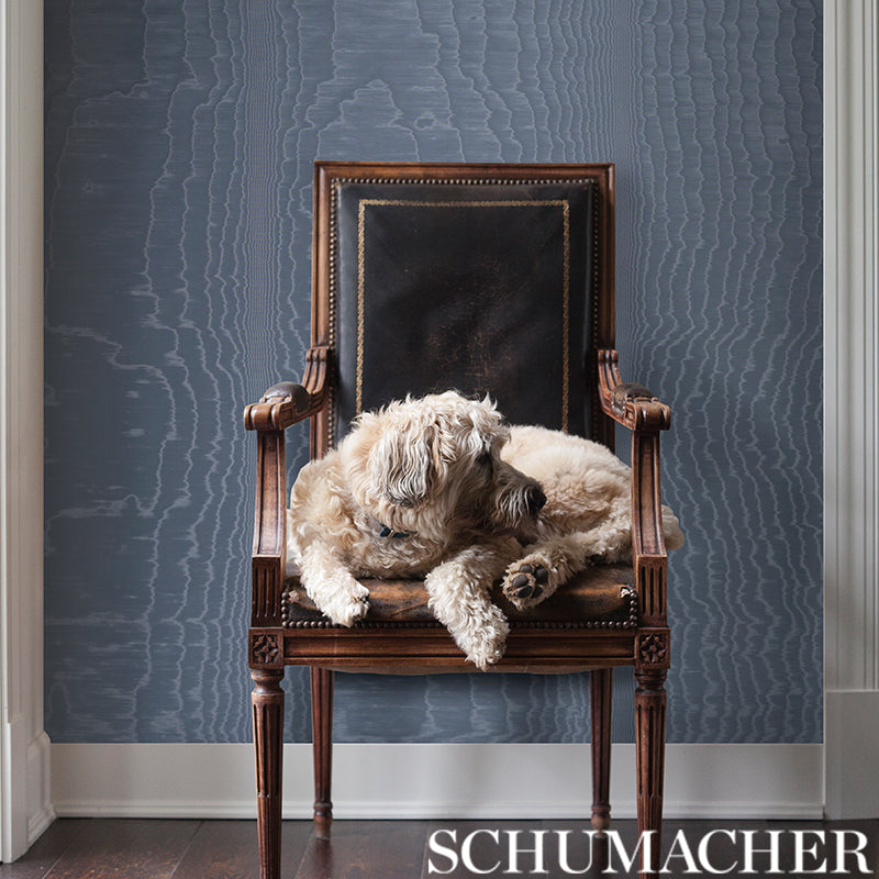 Moire Ocean by Schumacher Modern Glamour Wallcovering – Schumacher 5009672