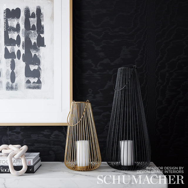 Moire Noir by Schumacher Modern Glamour Collection Wallcovering – Schumacher 5009673