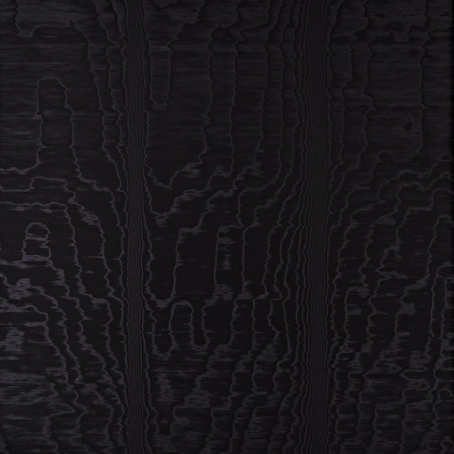Moire Noir wallcovering with a watery, irregular moiré pattern and delicate faille weave, shown in a modern interior setting.