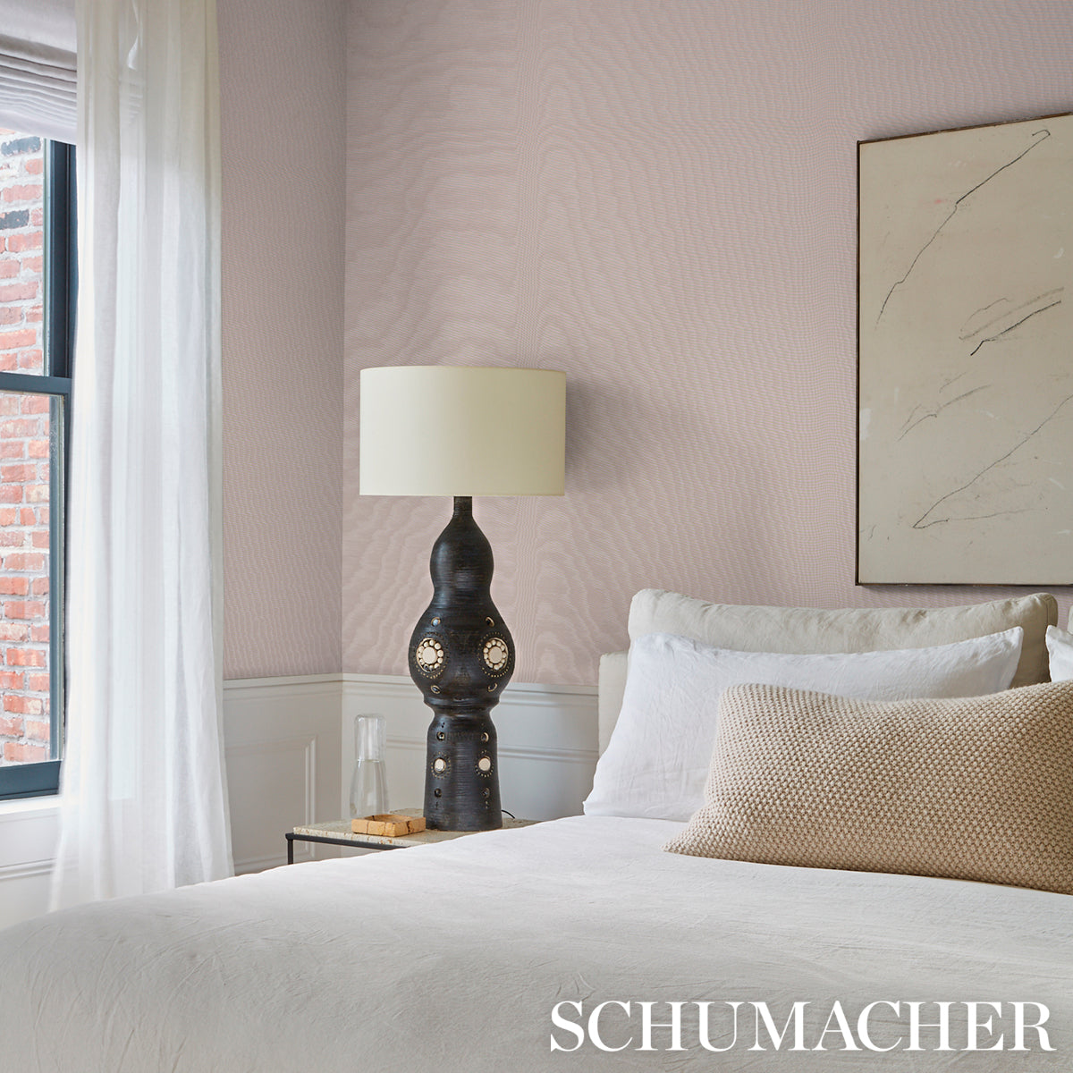 Moire Dove Wallcovering by Schumacher – LE MAX Collection – 55" Wide, 8ft/yd, Italy, 5009674