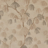 Weeping Pine II wallpaper in Barley by David Kaihoi for Schumacher, featuring a romantic botanical pine tree design in soft neutral tones.