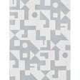 Binary Panel Set by Porter Teleo for Schumacher. A geometric, mural-like wallcovering in silver and white with bold abstract shapes.
