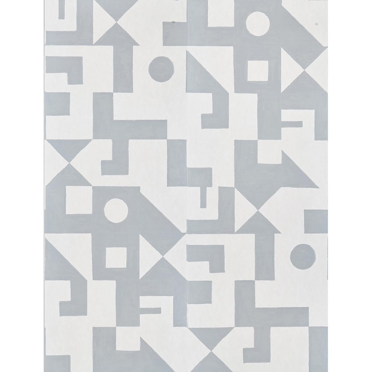 Binary Panel Set by Porter Teleo for Schumacher. A geometric, mural-like wallcovering in silver and white with bold abstract shapes.