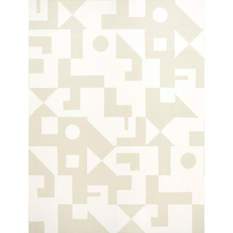 Binary Panel Set by Porter Teleo for Schumacher. A geometric, mural-like wallcovering in a natural colorway, shown in a modern interior setting.