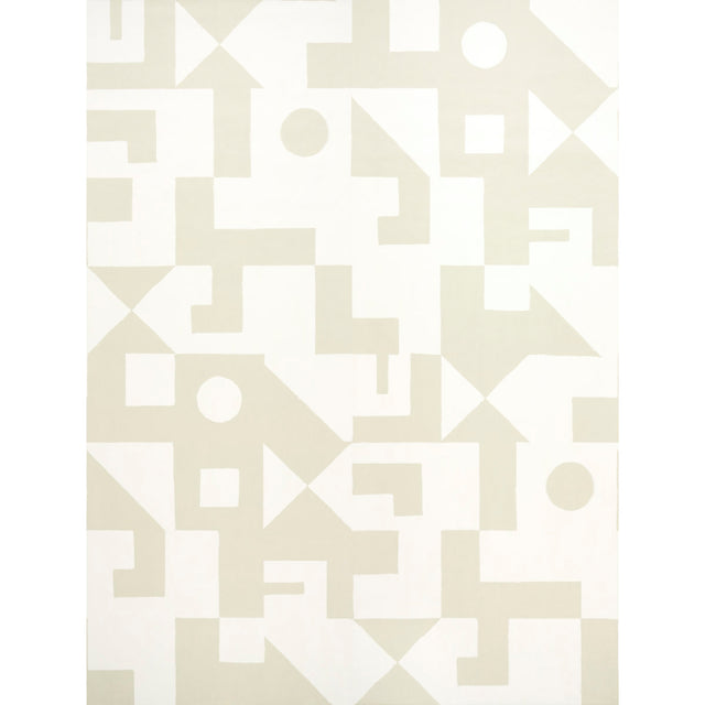 Binary Panel Set by Porter Teleo for Schumacher. A geometric, mural-like wallcovering in a natural colorway, shown in a modern interior setting.