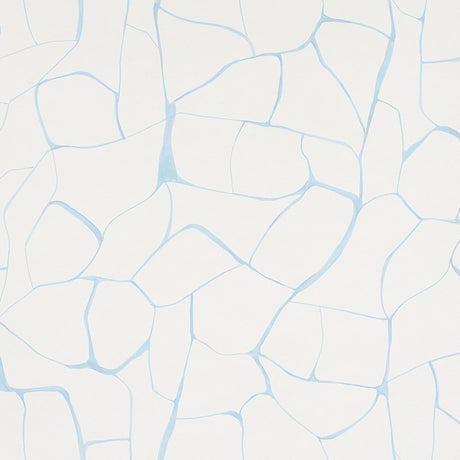 Filigree Sky by Porter Teleo for Schumacher - abstract painterly blue and white wallpaper in a modern bedroom setting