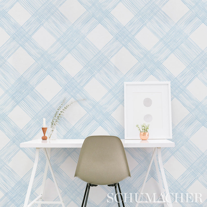 Traverse Sky by Porter Teleo Large-Scale Trellis Wallpaper – Schumacher 5009711