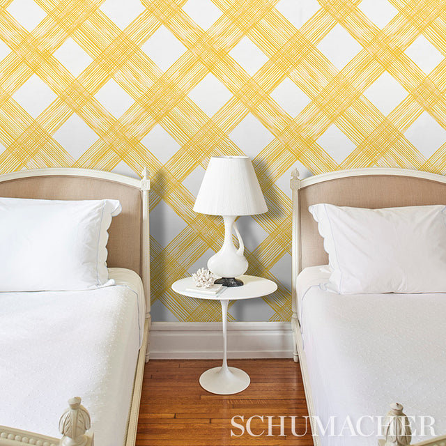 TRAVERSE Yellow Trellis Wallpaper by Porter Teleo – Schumacher 5009712