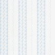 Nauset Stripe wallpaper in Sky by Schumacher, featuring a soft blue zigzag stripe pattern on a white background, styled in a modern bedroom setting.