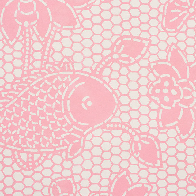Lotus Batik Pink by Schumacher Painterly Fish and Floral Batik Wallcovering – Schumacher 5009752