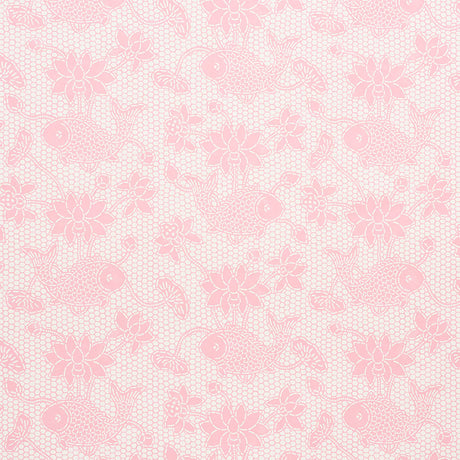 Lotus Batik pink wallpaper with fish and floral batik pattern by Schumacher