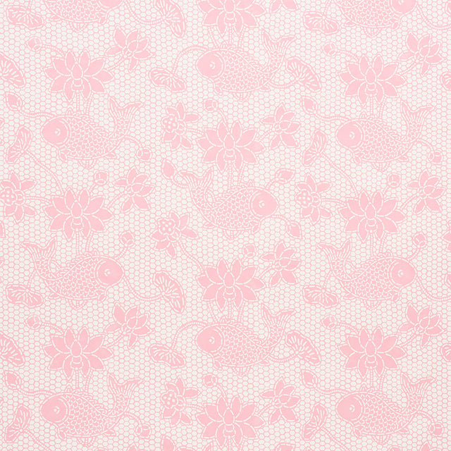 Lotus Batik pink wallpaper with fish and floral batik pattern by Schumacher