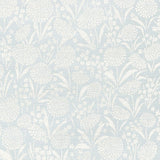 Chrysanthemum Sisal wallpaper in Sky, a mid-scale floral pattern with handprinted texture and dimension by Schumacher.