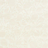 Chrysanthemum Sisal Blush floral textured wallpaper by Schumacher, shown in a styled room and close-up detail.