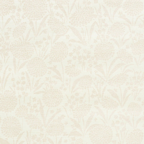 Chrysanthemum Sisal Blush floral textured wallpaper by Schumacher, shown in a styled room and close-up detail.