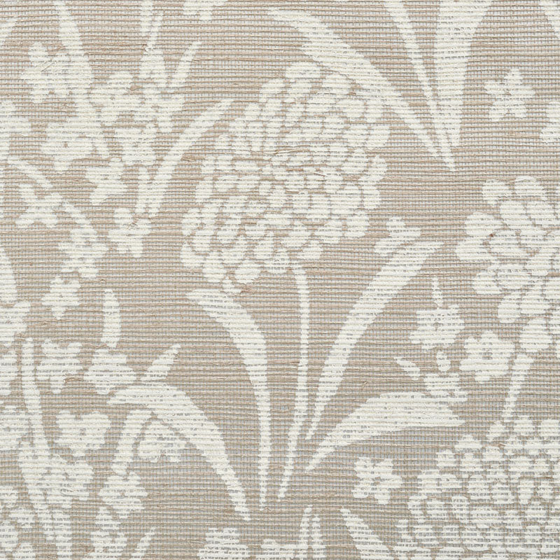 Chrysanthemum Hemp Shimmer Moonstone by Schumacher Floral Sisal Wallpaper – Schumacher 5009790