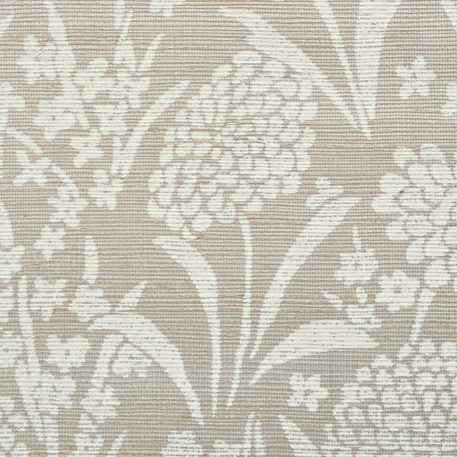 Chrysanthemum Hemp Shimmer Moonstone by Schumacher Floral Sisal Wallpaper – Schumacher 5009790