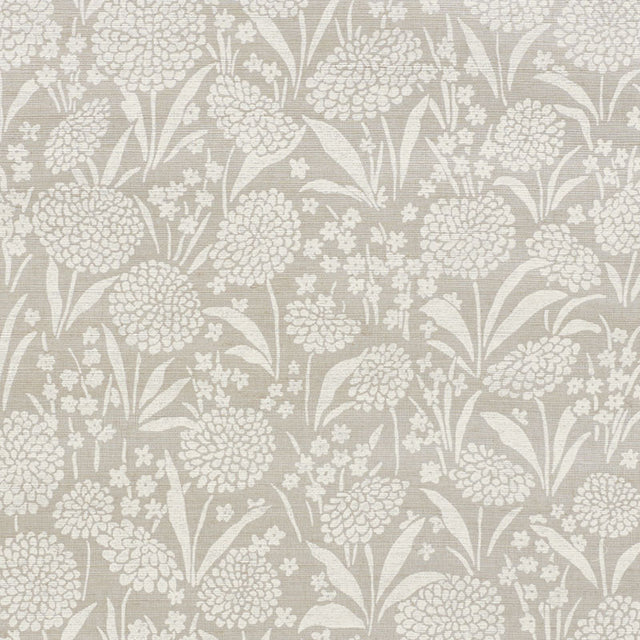 Chrysanthemum Hemp Shimmer wallpaper in Moonstone, a mid-scale floral handprinted on sisal with a shimmering texture.