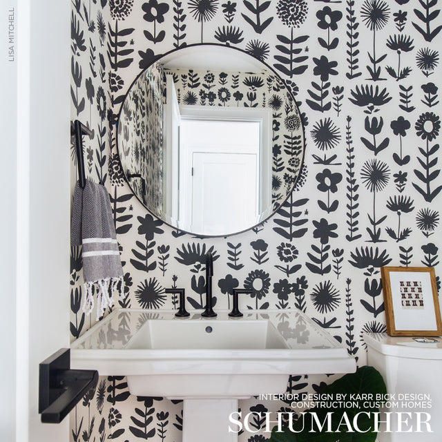 Wild Things Black by Vera Neumann Bold Botanical Wallpaper – Schumacher 5009810