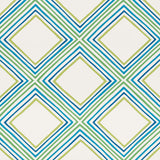 Square Dance wallpaper in Peacock by Vera Neumann for Schumacher, featuring a bold geometric diamond pattern in blue and green on white.