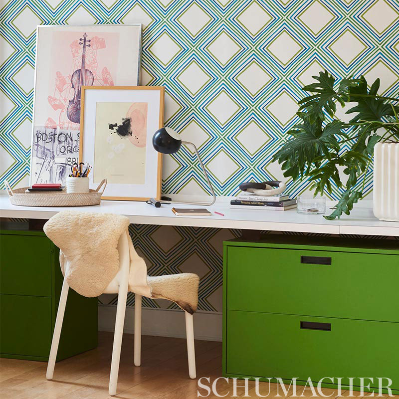 Square Dance Blue Geometric Wallpaper by Vera Neumann – Schumacher 5009831