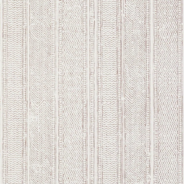 Mohave Sepia wallpaper by Schumacher features delicate, handblocked-inspired stripes with irregular jags in a sepia colorway.