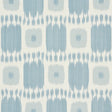 KANDIRA painterly checkerboard ikat wallpaper in sky blue by Schumacher, shown in a styled interior and close-up detail.