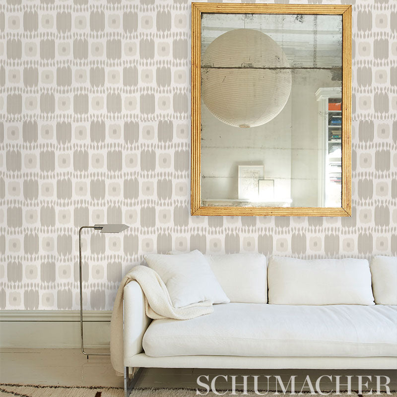 KANDIRA Stone Painterly Checkerboard Ikat Wallpaper – Schumacher 5009851