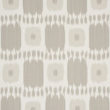 KANDIRA painterly checkerboard ikat wallpaper in stone by Schumacher, shown in room and detail views