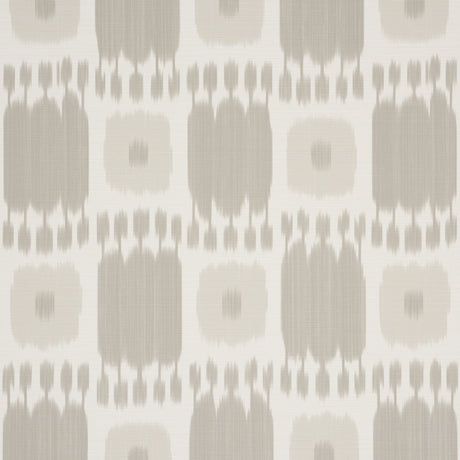 KANDIRA painterly checkerboard ikat wallpaper in stone by Schumacher, shown in room and detail views