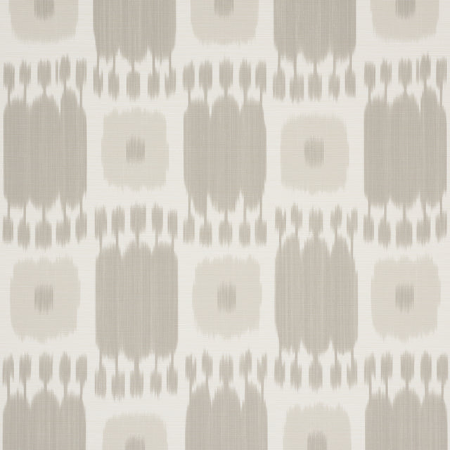 KANDIRA painterly checkerboard ikat wallpaper in stone by Schumacher, shown in room and detail views