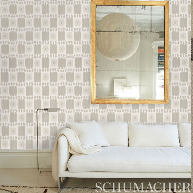 KANDIRA Wheat Painterly Checkerboard Ikat Wallpaper – Schumacher 5009852