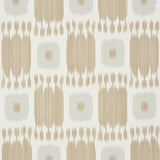 KANDIRA Wheat painterly checkerboard ikat wallpaper by Schumacher shown in a modern living room interior.