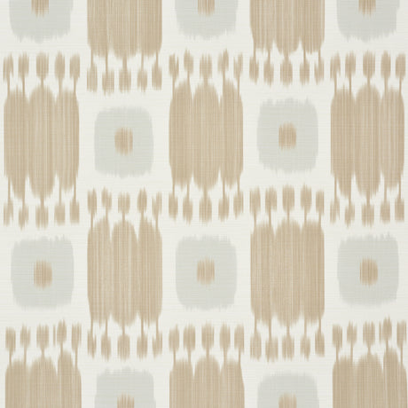 KANDIRA Wheat painterly checkerboard ikat wallpaper by Schumacher shown in a modern living room interior.
