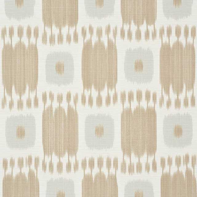 KANDIRA Wheat painterly checkerboard ikat wallpaper by Schumacher shown in a modern living room interior.