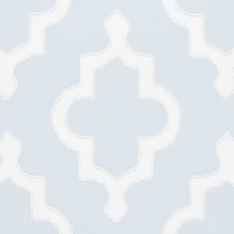 JAKE Orpington Blue by Veere Grenney Moroccan Fretwork Ogee Wallpaper – Schumacher 5009860