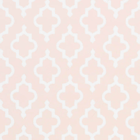 JAKE wallpaper in Quiet Pink by Veere Grenney for Schumacher, Moroccan fretwork ogee pattern, surface print, washable.