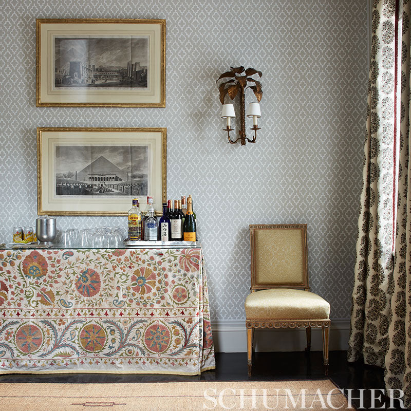 JAKE Soft Grey by Veere Grenney Moroccan Ogee Wallpaper – Schumacher 5009862