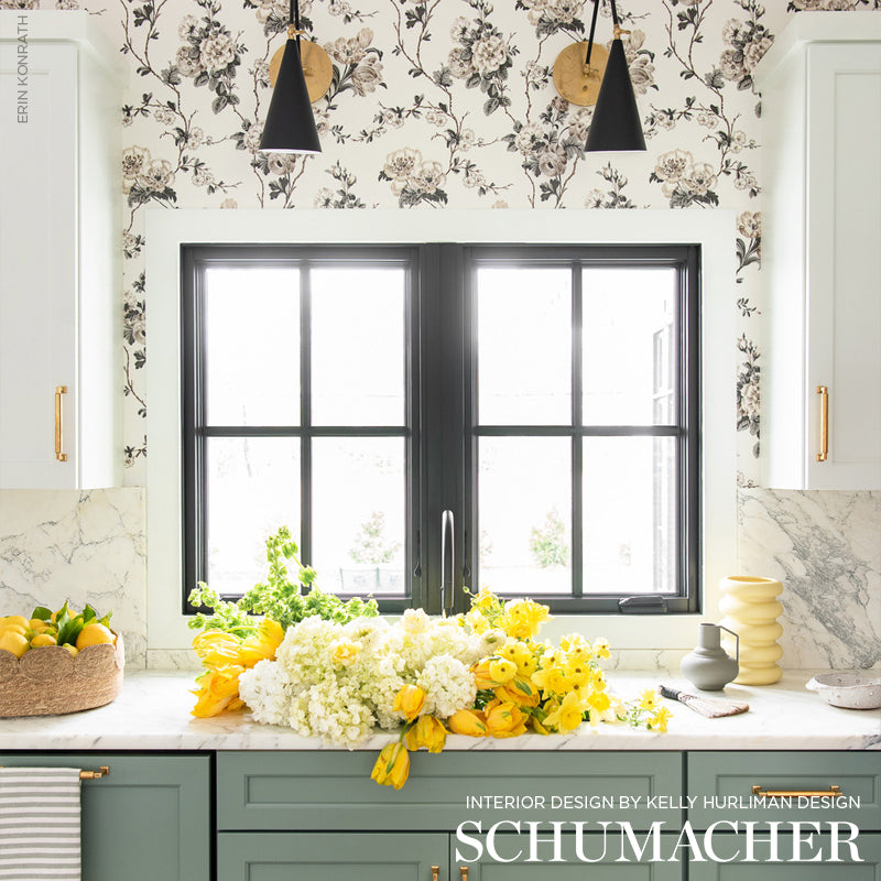 BETTY Charcoal Floral Wallpaper by Veere Grenney – Schumacher 5009871
