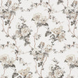 BETTY wallpaper in Charcoal by Veere Grenney for Schumacher, featuring a lush tangle of tulips, roses, and ranunculi climbing a trellis of branches.