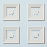 Marcel Sky geometric trompe l'oeil wallpaper by Schumacher, featuring stylized architectural panels in blue and white.