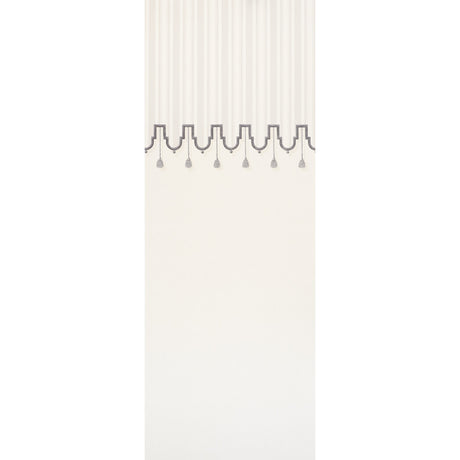 Villa Panel wallpaper in Dove by Schumacher, designed by Miles Redd, featuring a tented room effect with scalloped border and painterly tassels.