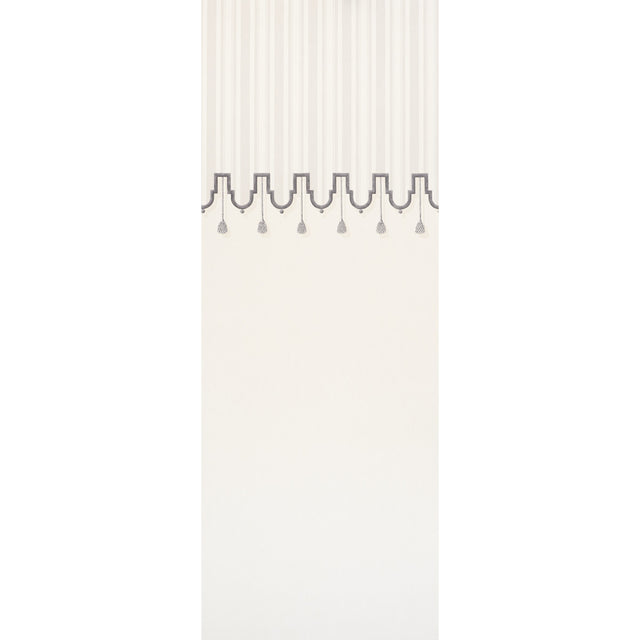Villa Panel wallpaper in Dove by Schumacher, designed by Miles Redd, featuring a tented room effect with scalloped border and painterly tassels.