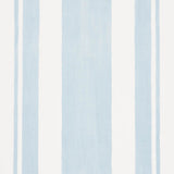 Villa Stripe wallpaper in Sky by Schumacher, designed by Miles Redd. Multi-width blue and white stripes, bold and chic.