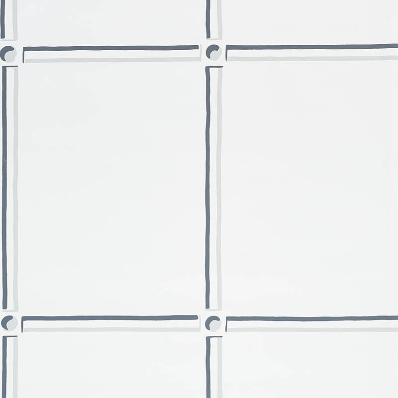 La Galerie wallpaper in ivory by Schumacher, featuring a stylized panel design with gestural black and white strokes.